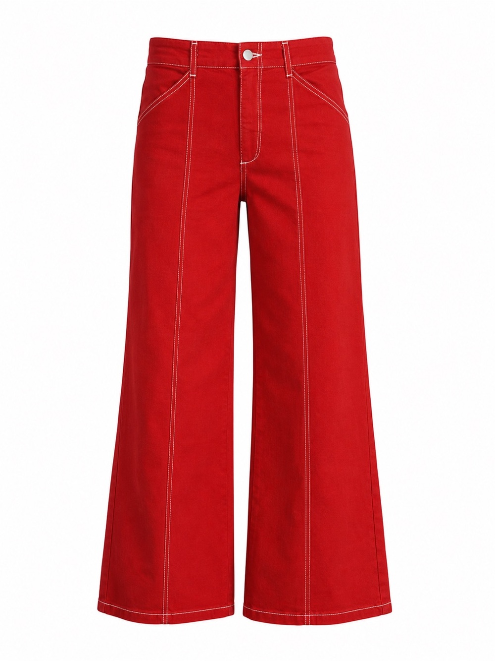 Maeve Anthropologie Seamed High-Rise Wide-Leg Pants Red Contrast Stitch 28